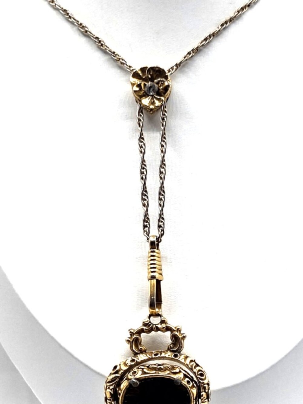 Goldette Necklace Lariat Slide Flip Fob Smoky Quartz Stone 18" L Vintage-1960's - Picture 13 of 16
